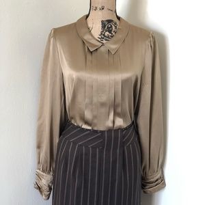 Trussardi Silk Satin Pleated Shirt *42 EU 6 US